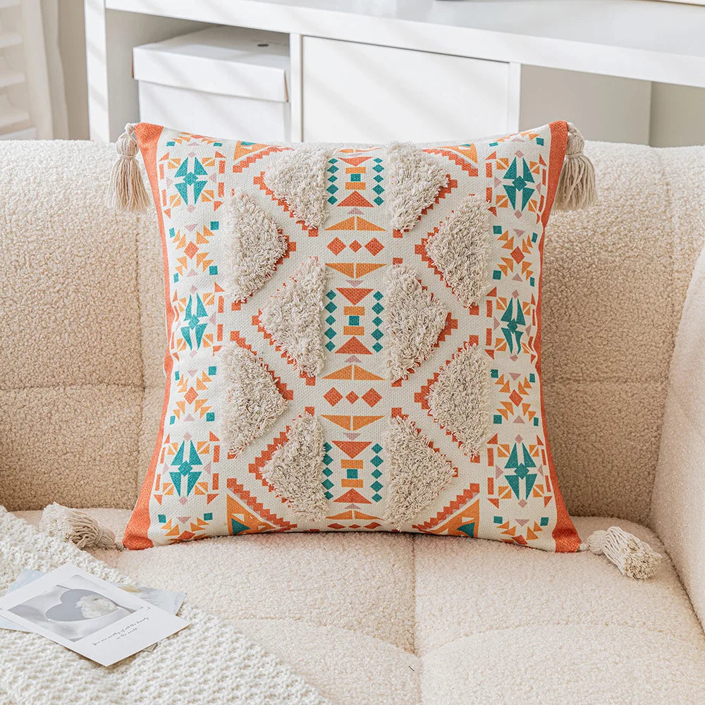 Boho Geometric Tufted Cushion Cover – Decorative Pillow for Home and Sofa