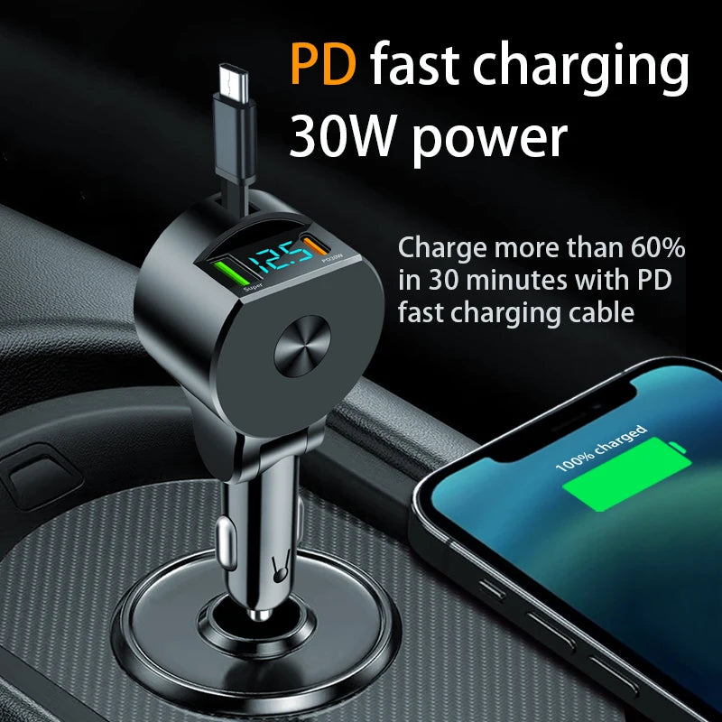 3-in-1 Retractable 75W Car Charger