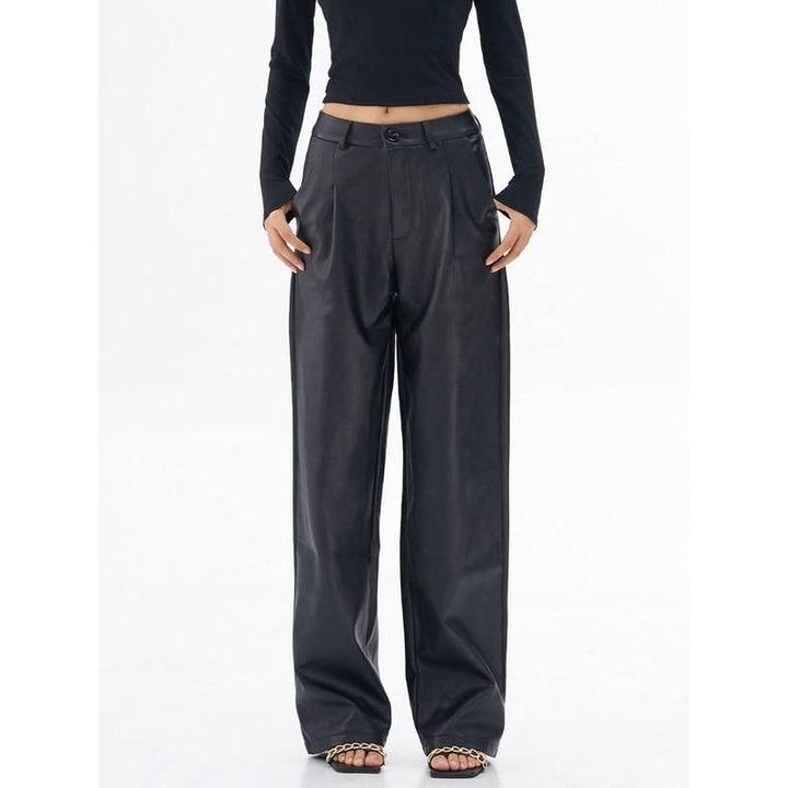 Women's Vintage Casual PU Leather Wide Leg Pants