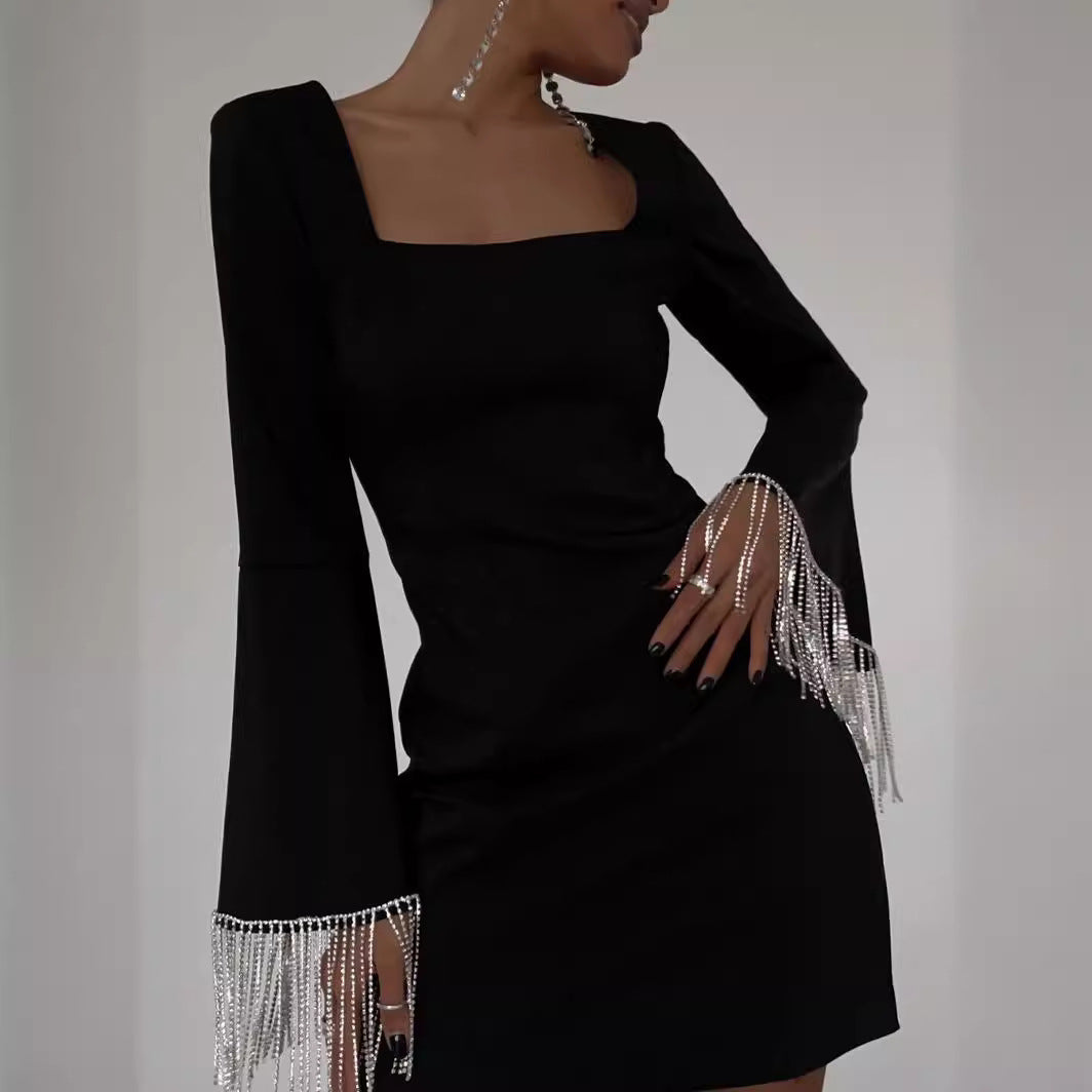 Tassle Fashion Back Hollow Bell Sleeve Dress