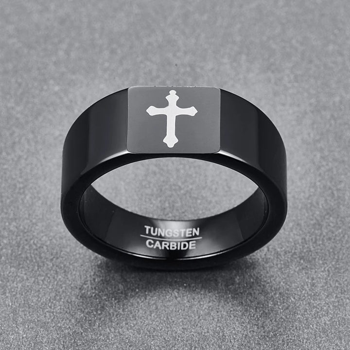 Tungsten Steel Ring Personalized Cut Flower Black Laser