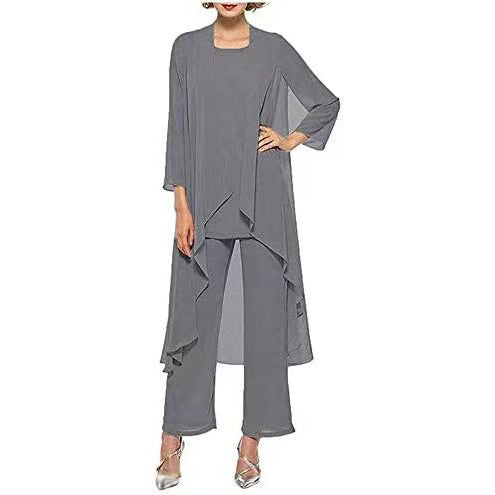 Summer New Chiffon Cardigan Fashion Slim Fit Slimming Mom's Three-piece Suit