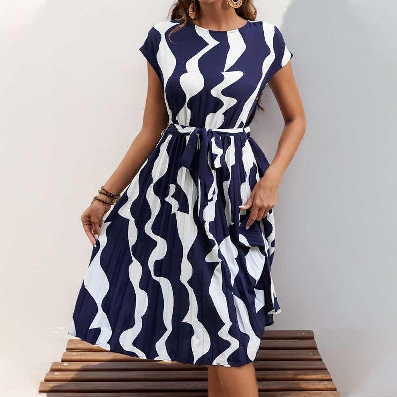 Summer Women's Geometric Pattern Printed Pleated Dress