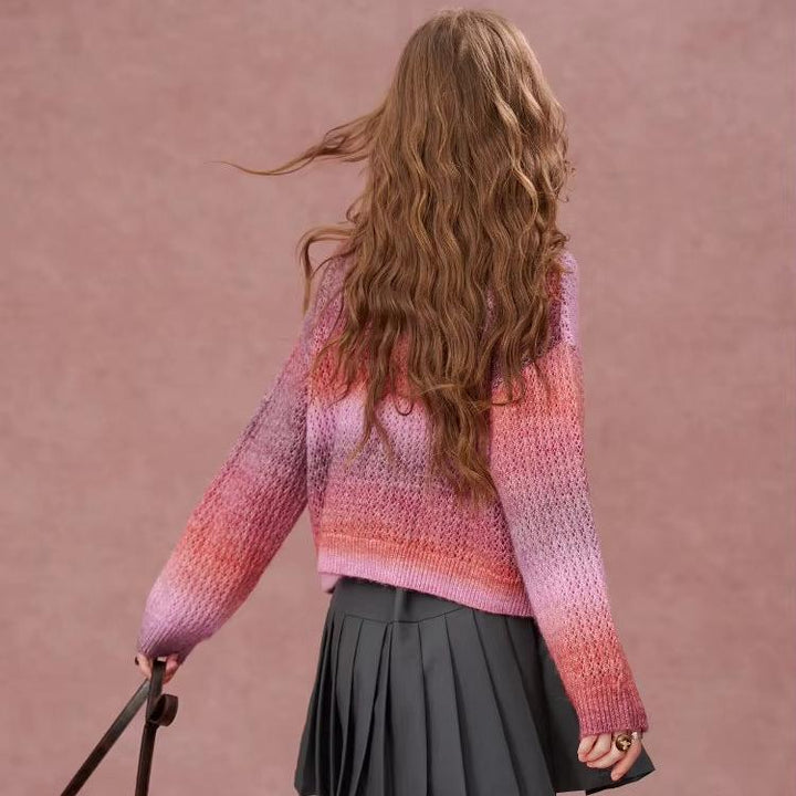 Autumn Gradient Color V-Neck Sweater - Sweet and Versatile Cardigan