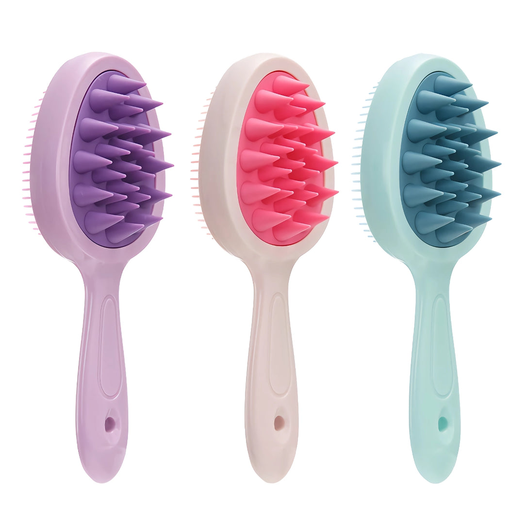 Double-Sided Silicone Scalp Massage Brush with Long Handle