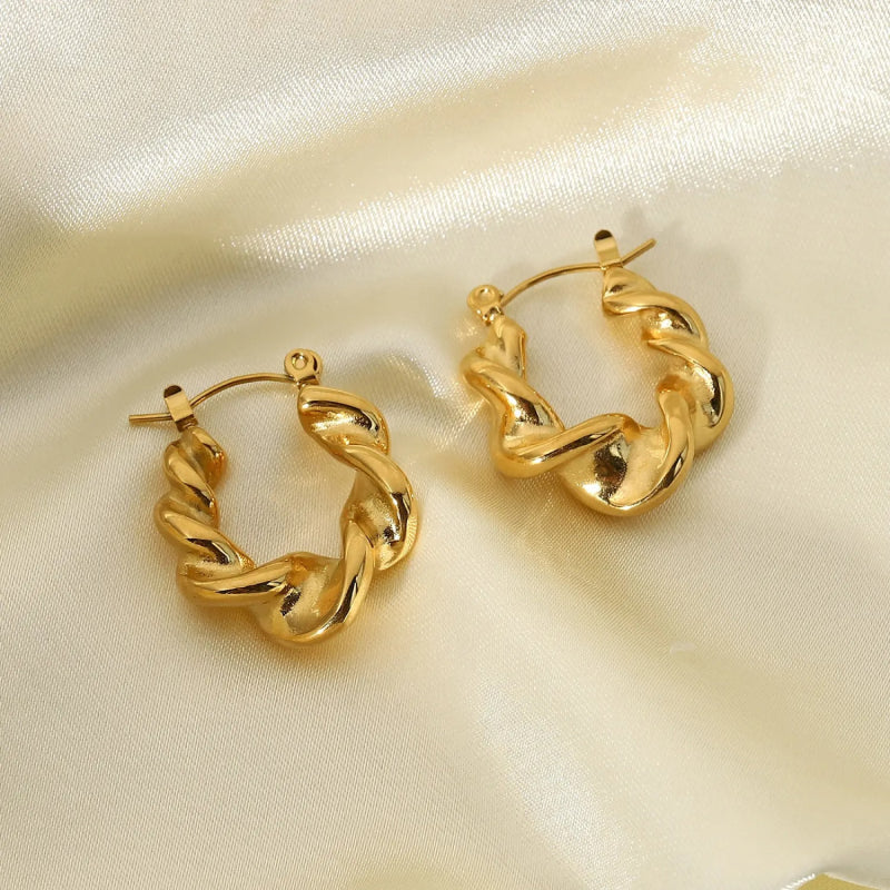 Trendy 18K Gold Plated Stainless Steel Croissant Hoop Earrings