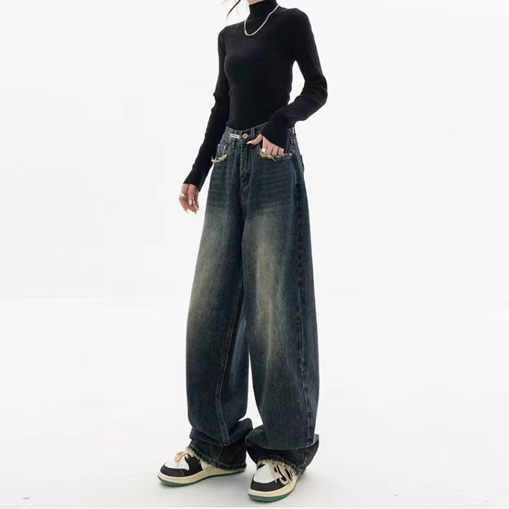 Fashion Trend Alphabet Jeans Children Straight Loose Wide Leg Pants