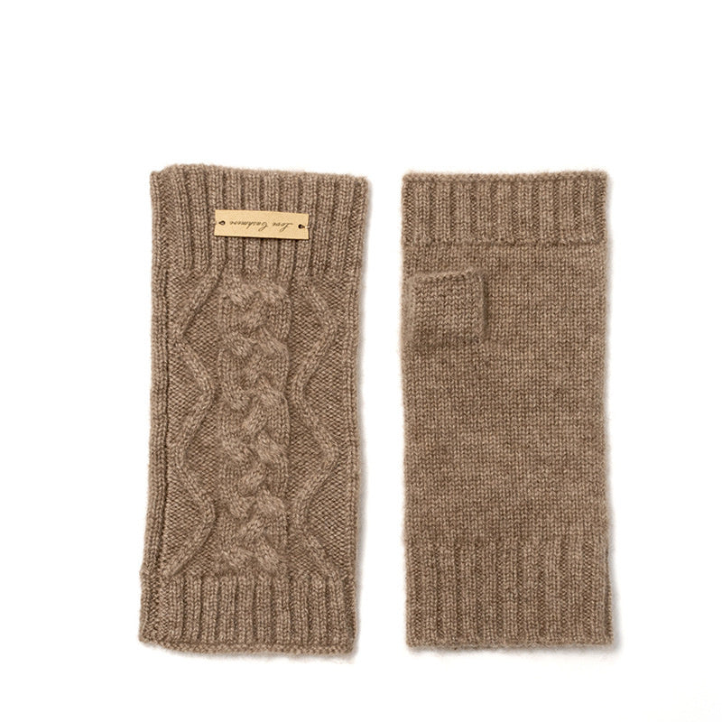 Women's New Pure Cashmere Cable Half Finger Gloves