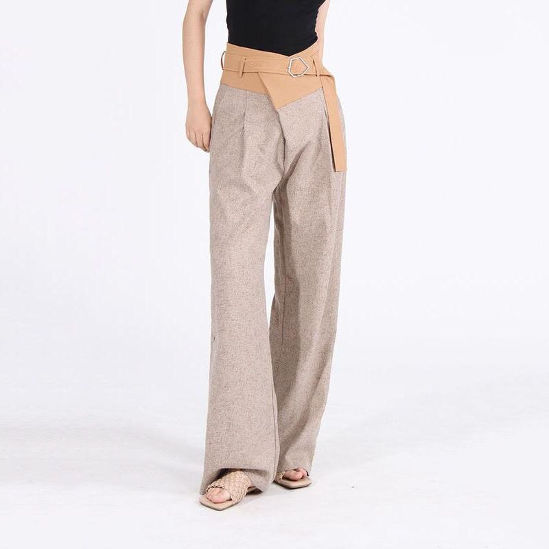 High Waist Colorblock Spliced Wide Leg Pants for Women