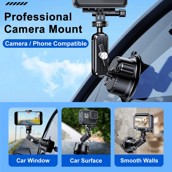 2-in-1 Car Phone & Sports Camera Holder with Large Suction Cup