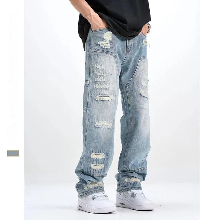 Washed And Frayed Craft Ripped Jeans For Men