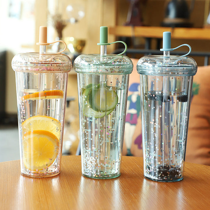 Sparkling Kawaii Bubble Tea Water Bottle with Straw