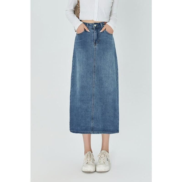 Classic Blue A-Line Midi Denim Skirt