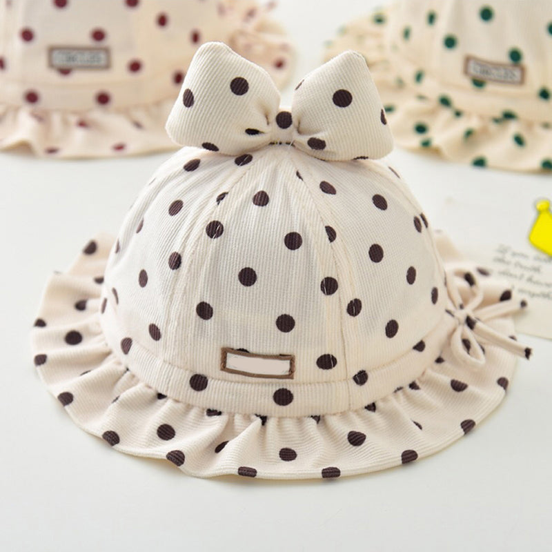 Charming Corduroy Baby Bucket Hat with Dots and Bow