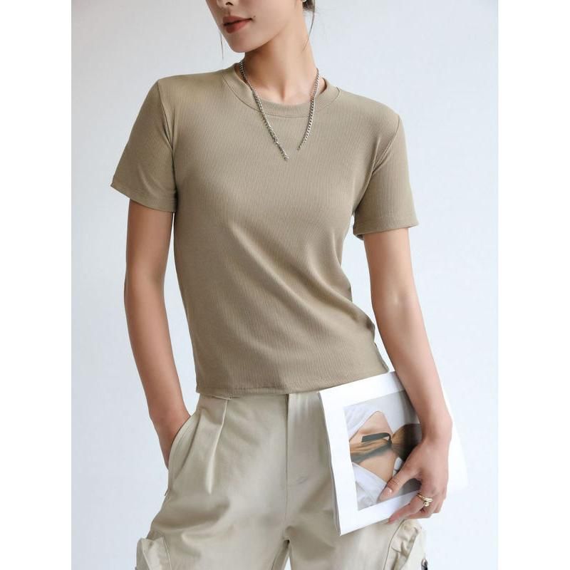 Women's Ribbed Round Neck T-Shirt