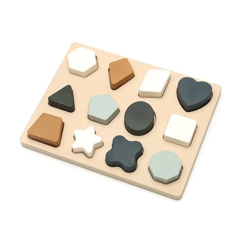 Silicone Montessori Baby Puzzle Toy Set: Geometric Shape Matching Board for Educational Play