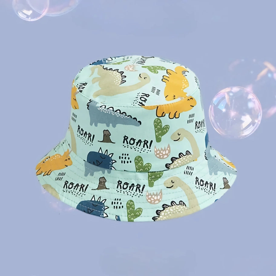 Cute Cartoon Cotton Baby Bucket Hat with Drawstring