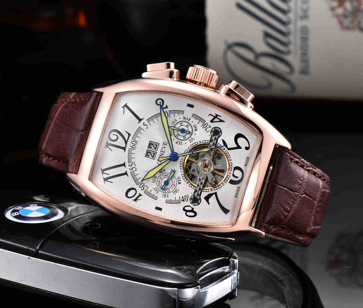 Men's Business Belt Wooden Barrel Mechanical Watch