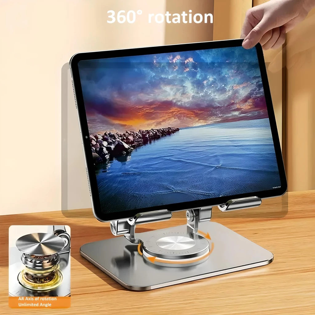 Adjustable 360° Rotating Tablet and Phone Stand - Aluminum Alloy, Foldable, Universal Compatibility