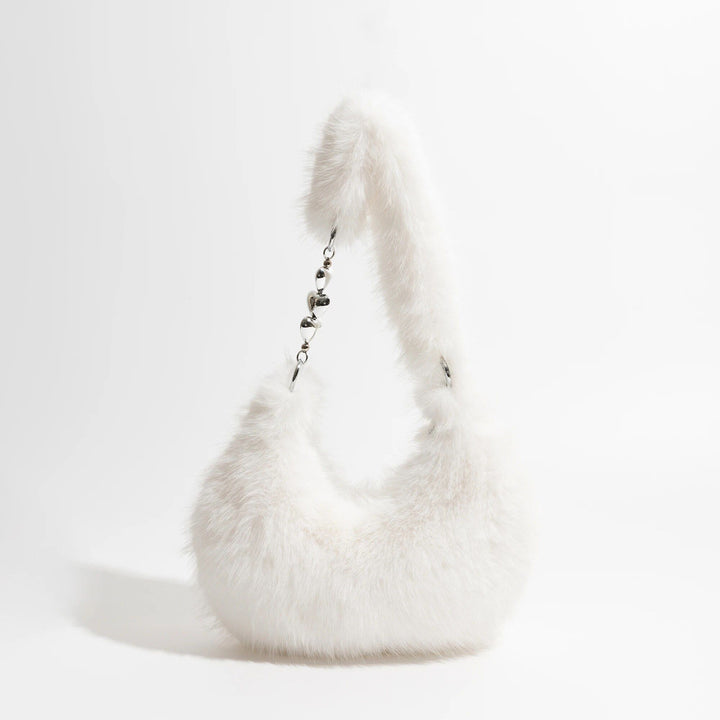 Chic Fuzzy Faux Fur Half Moon Shoulder Bag