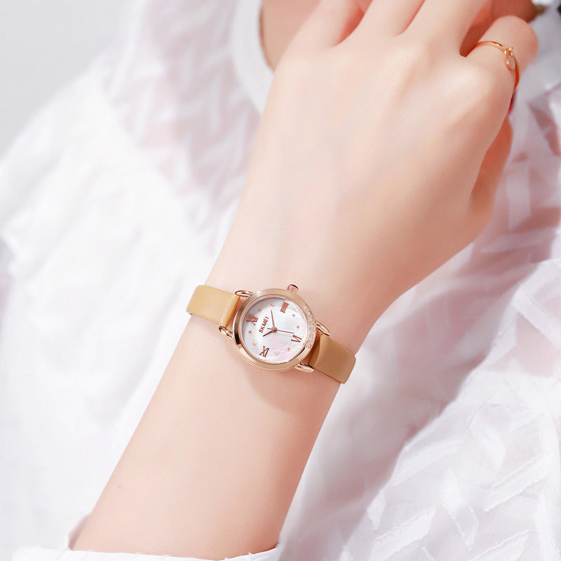 Small Strap Exquisite Waterproof Ladies Hand Quartz Round Female Student Leather Small Round Watch