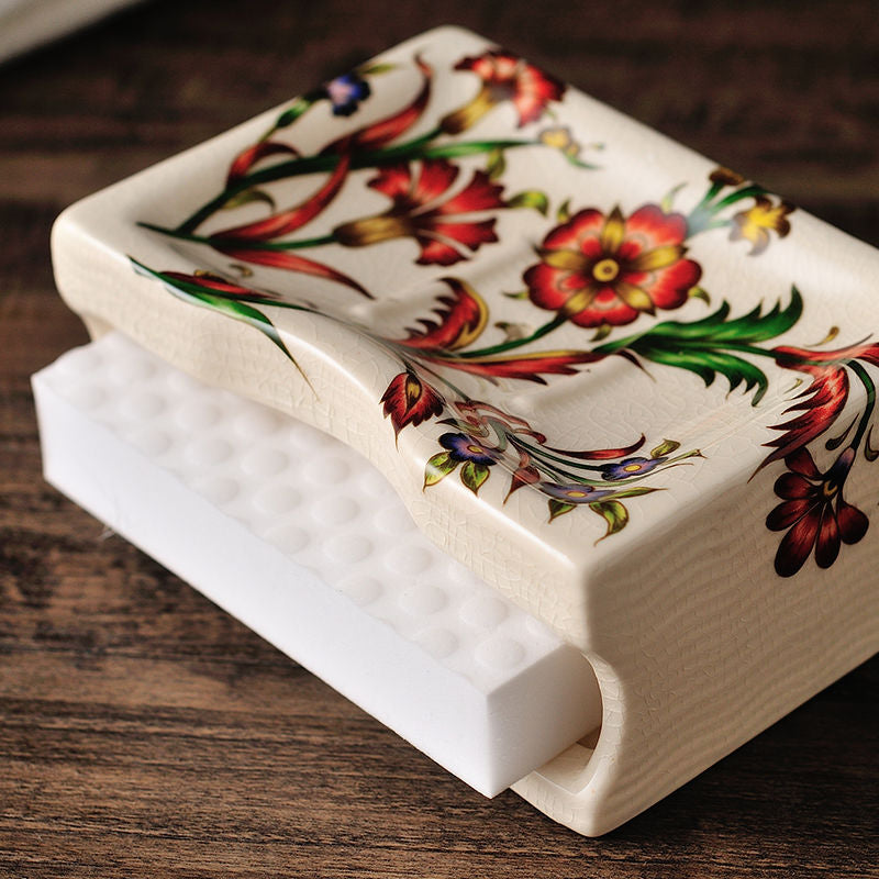 Elegant European Ceramic Soap Box with Double Drain