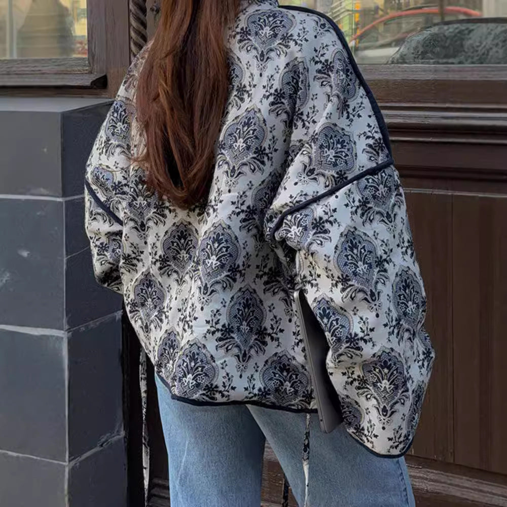 Women's Printed Lace-up Jacket Coat