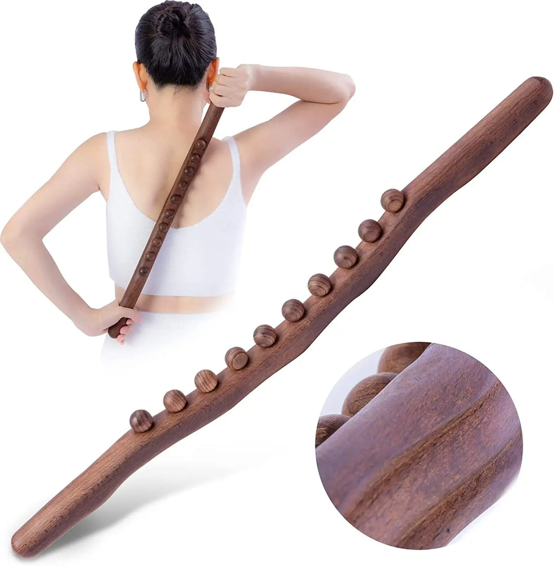 20-Bead Wooden Massage Roller for Full Body Relaxation and Therapy