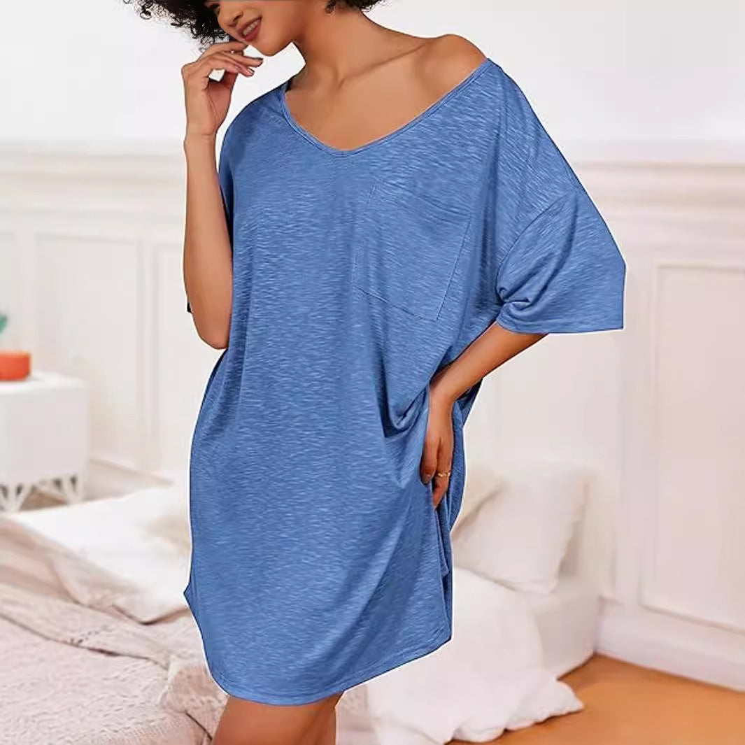 Single Side Chest Pocket Loose Casual And Comfortable T-shirt Dress