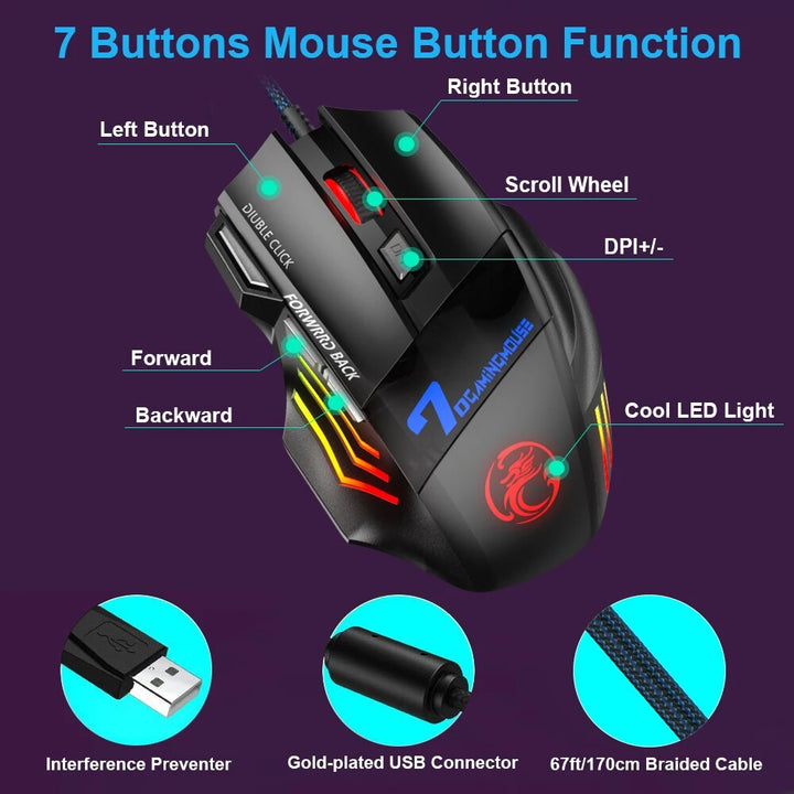 Ergonomic LED Gaming Mouse | 5500 DPI USB Wired Mouse with RGB Backlight