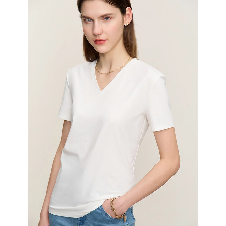 Minimalist Embroidered V-Neck Women's Tee