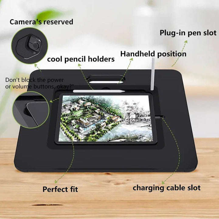 Adjustable iPad Sketchboard Stand with Built-in Pencil Holder & Charging Port