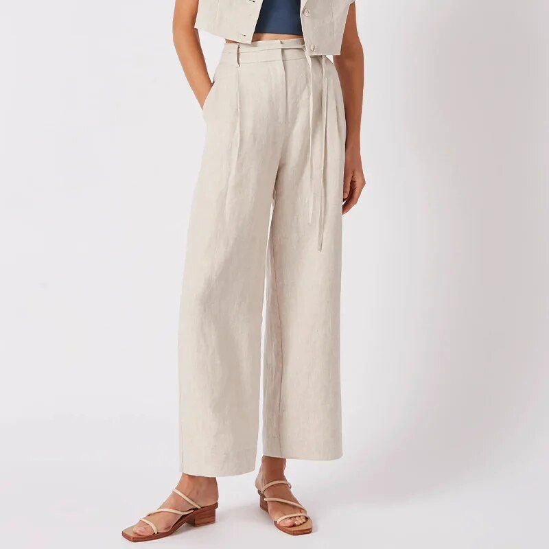 Elegant High-Waist Korean Style Office & Streetwear Linen Trousers