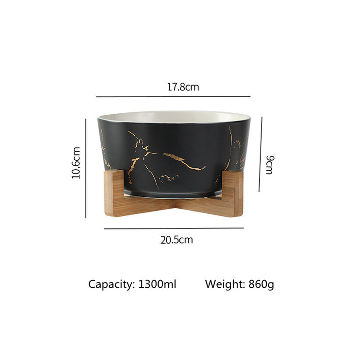 Elegant Marble Pet Bowl with Bamboo Stand