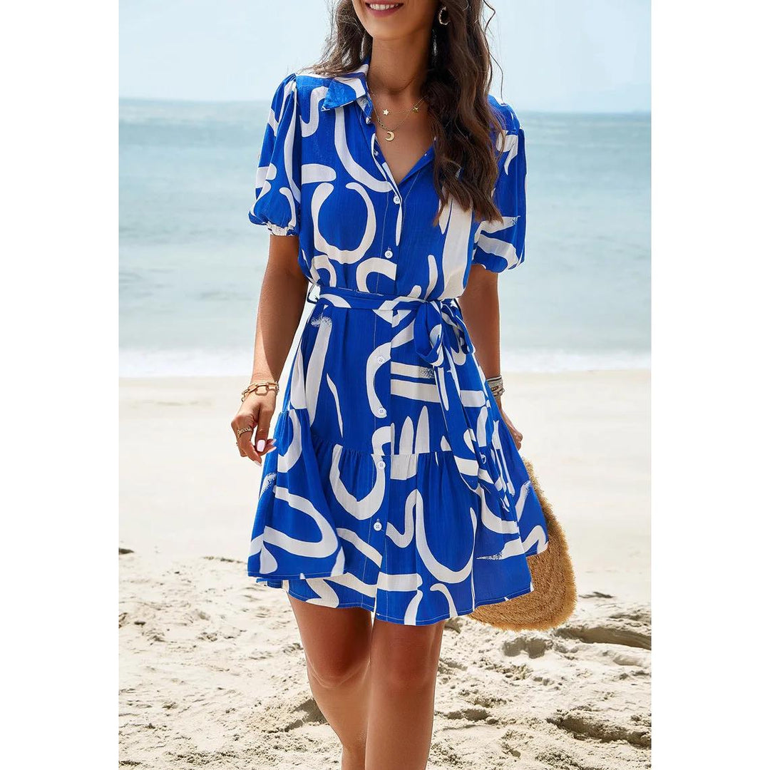 Elegant Printed Short Sleeved Dress for Spring/Summer