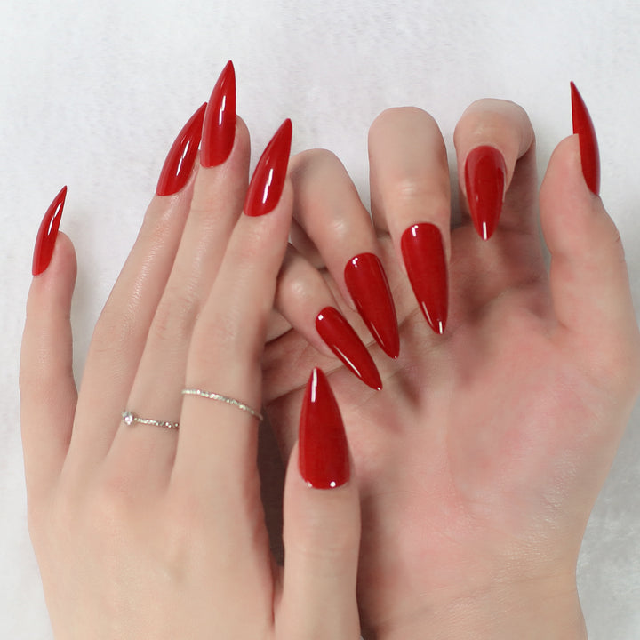 Glamorous Red Stiletto Press On Nails - Medium Length