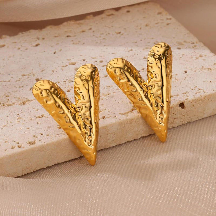 Elegant Gold Heart Stud Earrings - Stainless Steel Trendy Jewelry