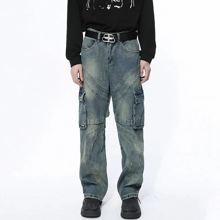 Men's Patchwork Gradient Wide Leg Denim Pants