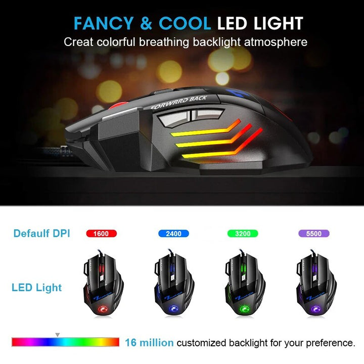 Ergonomic LED Gaming Mouse | 5500 DPI USB Wired Mouse with RGB Backlight