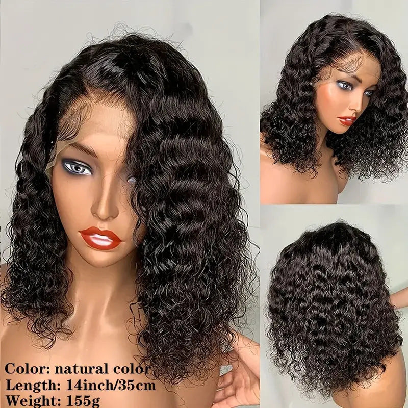 Human Hair Front Lace Bobo Double Drawn Water Wave BOB Wig Foreign Trade Wig