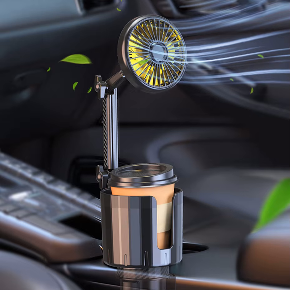 2-in-1 Car Cup Holder Fan with Adjustable Cooling and USB Charging