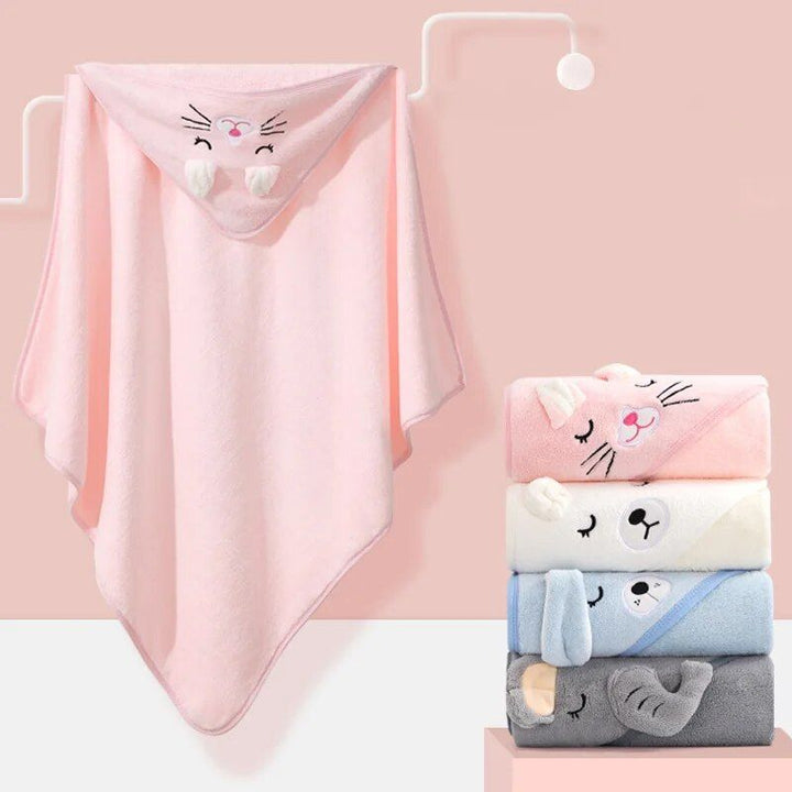 Soft & Adorable Cartoon Animal Hooded Baby Towel - Warm, Cozy Cotton Bathrobe for Newborns & Toddlers