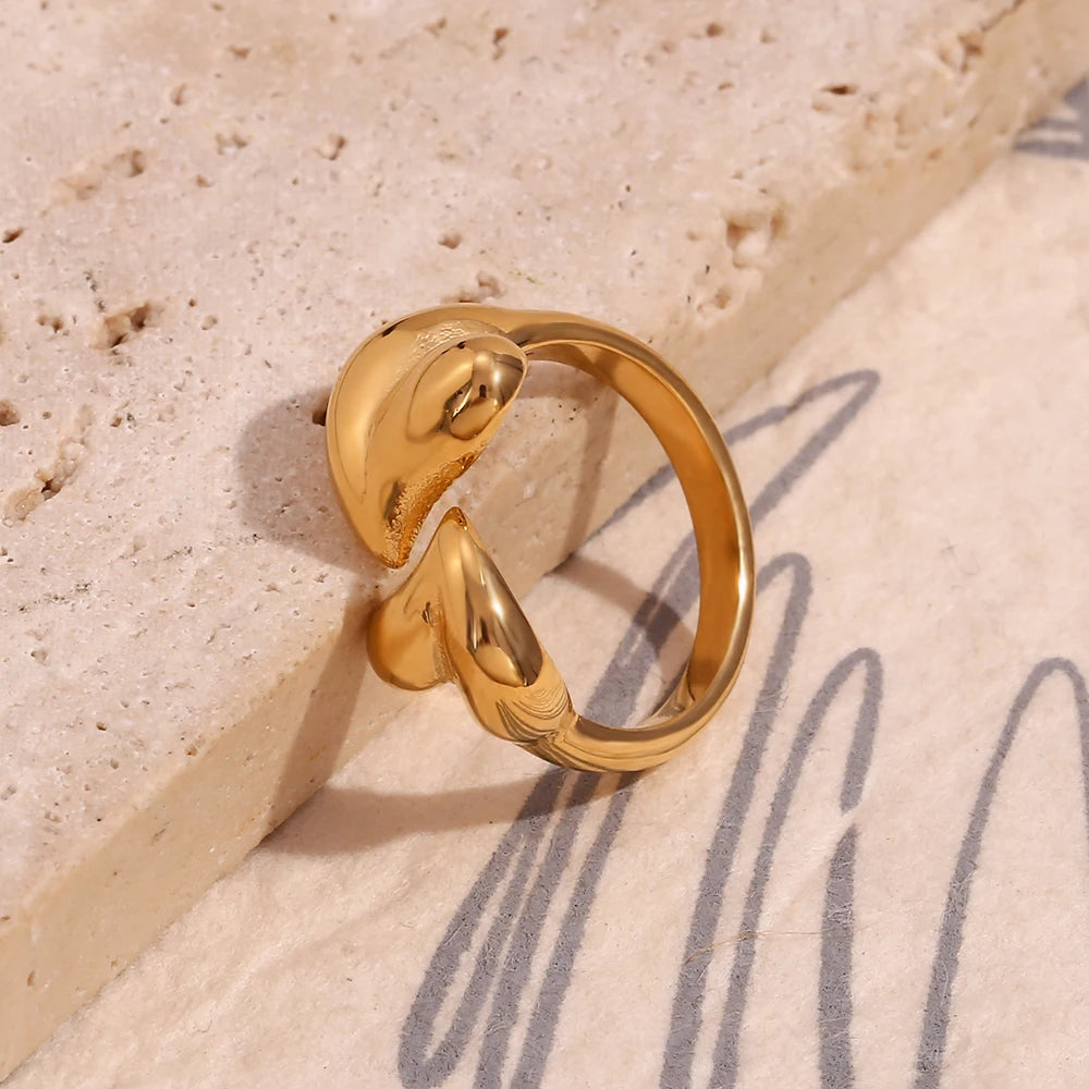 Gold Plated Double Heart Open Ring - Hypoallergenic Stainless Steel