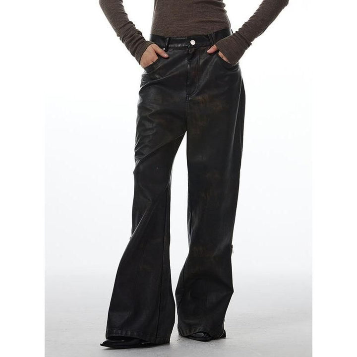 High-Waist Straight Leg PU Leather Pants for Women