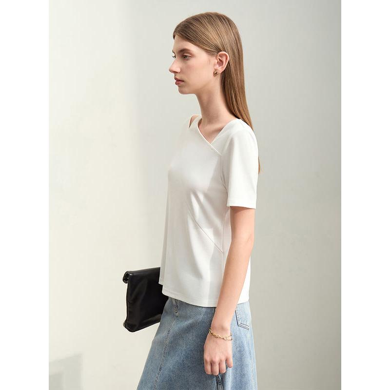 Summer Asymmetric V-Neck Casual Tee