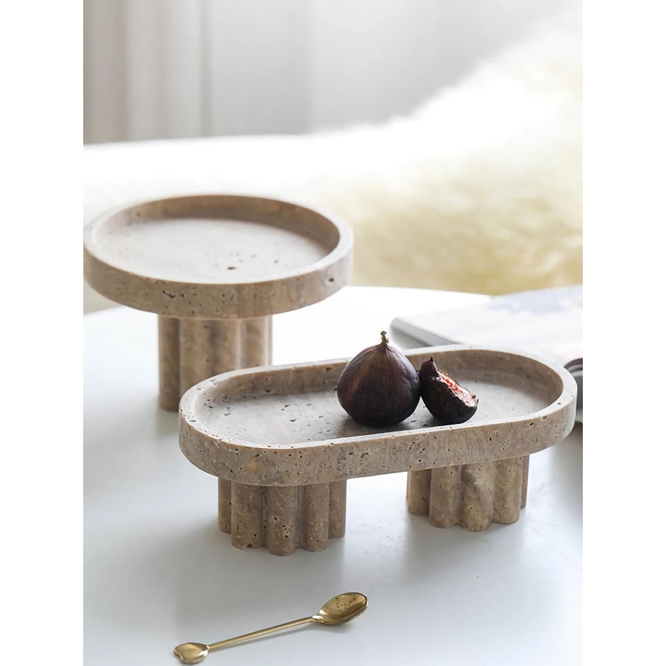 Luxury Marble Serving Tray with Legs - Decorative Travertine Dish