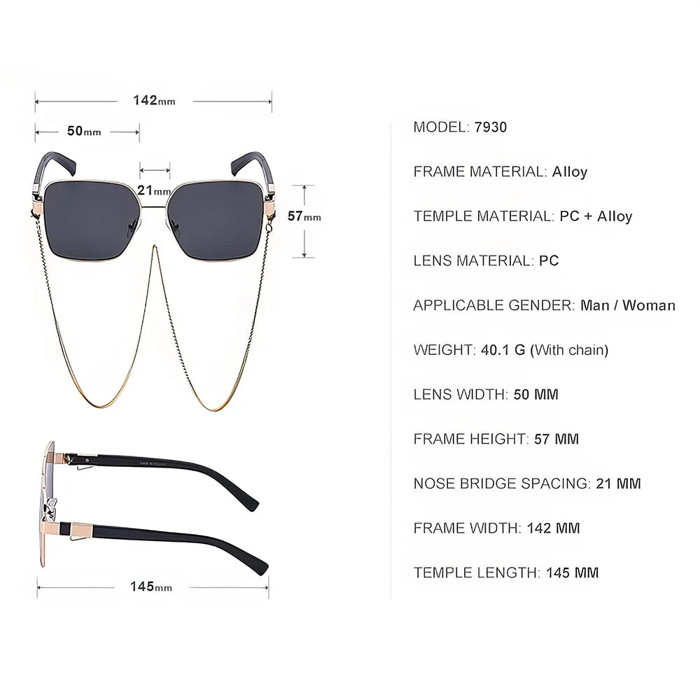 Oversized Square Sunglasses with Chain