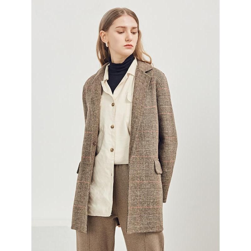 Elegant Plaid Wool Blend Winter Coat for Women