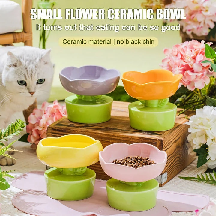 Flower-Shaped Ceramic Pet Bowl