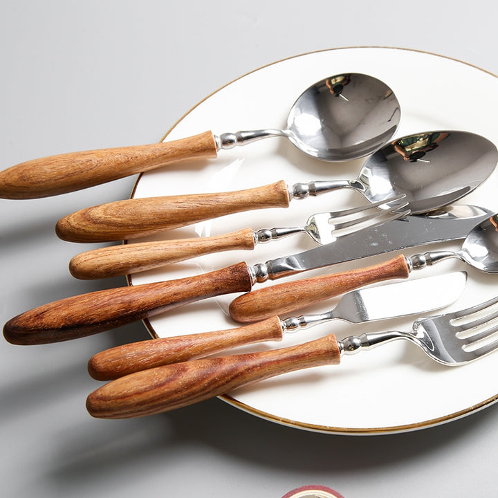 Elegant Rosewood Handle Stainless Steel Flatware Set